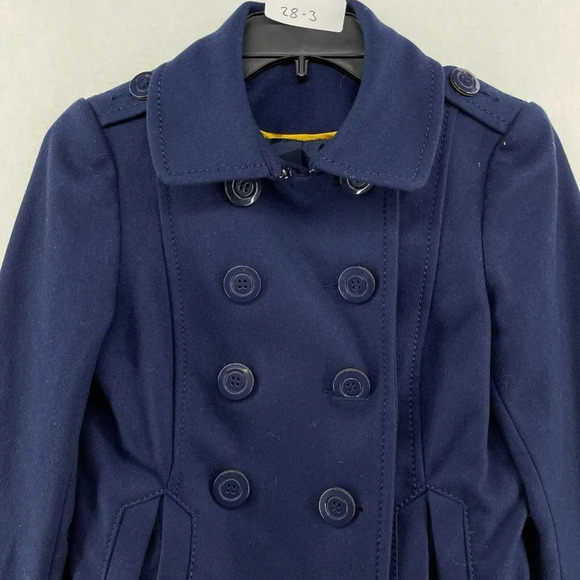 H&M Divided Pea Coat Women Sz 6 Navy Blue Collared Double Breasted Button Pocket - Picture 6 of 12